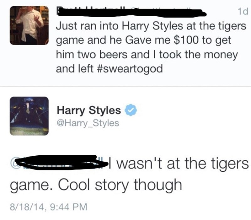 left sweartogod harry styles harry styles wasnt at the tigers game cool story though 81814 944 pm